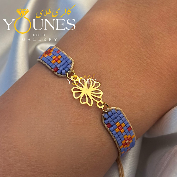 دستبند میوکی بند آبی گل طلا